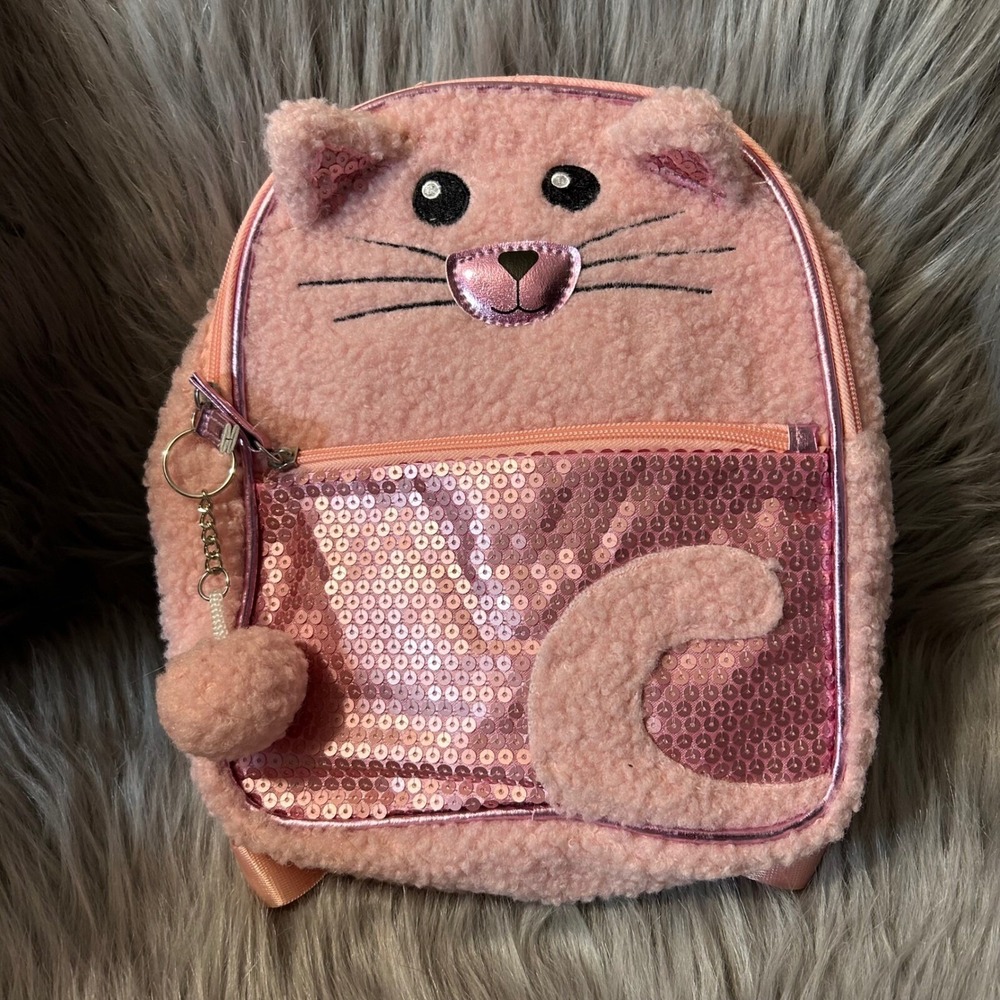 Wonder Nation Girls Pink Cat Backpack Faux Fur Mini Bag